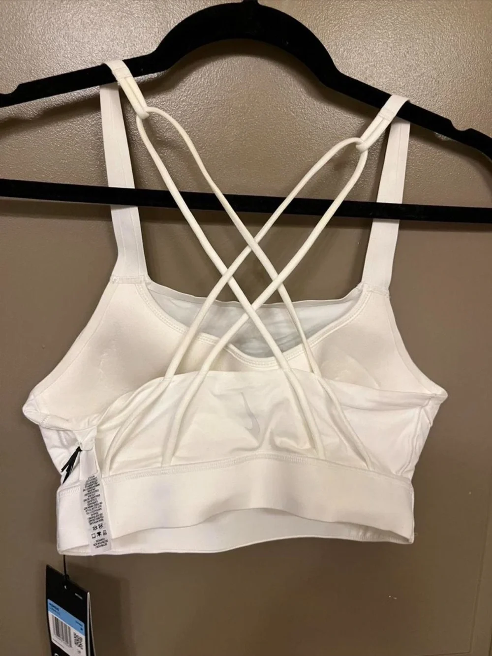 Nike White Crisscross Back Swoosh Luxe Sports Bra